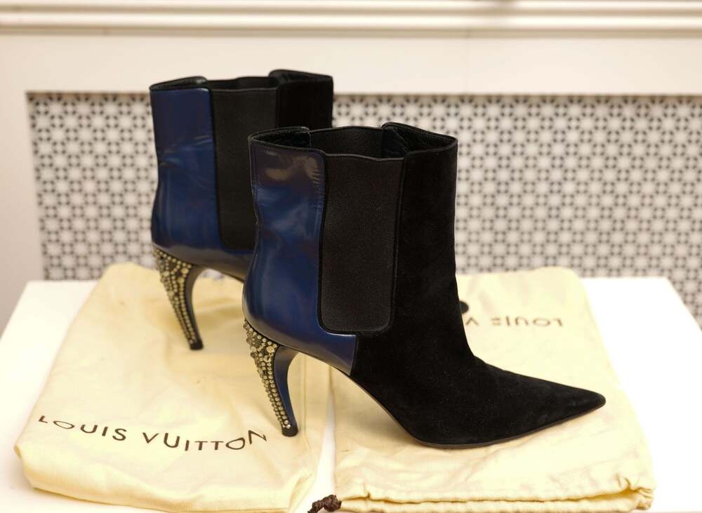 Louis Vuitton Matchmake Suede Patent Crystal Heel Ankle Boots (IT 40 / US 10)
